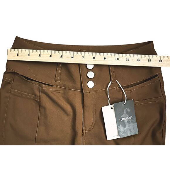 NWT Flamingals Cut Out Mid-Rise Skinny Capri Brown Pants Women's M 29X17 - Picture 3 of 8